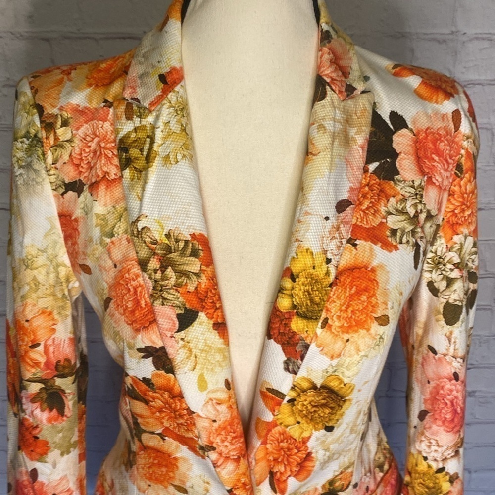 Zara Cotton pique Fall Colours Lined Blazer One Button Closure Size S - Picture 5 of 17